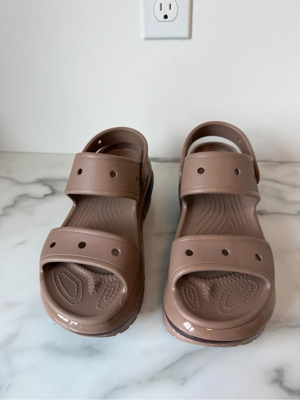 CROCS Platform Backstrap Sandals in Taupe Brown